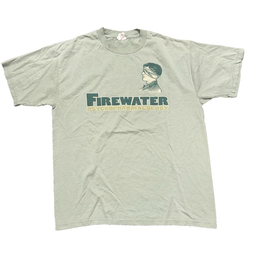 Firewater Psychopharmacology Short Sleeve T Shirt Green Men's Size Large Vintage